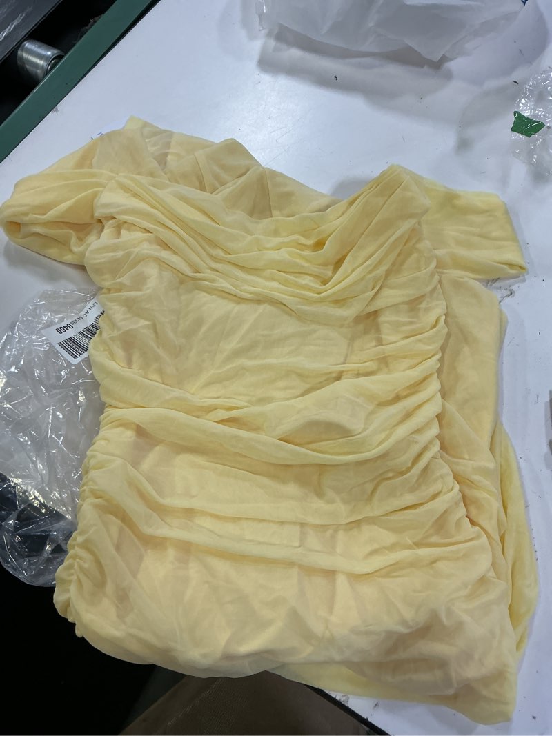 Condition photo showing New/Like New for kutumai off the shoulder maxi long dress corset ruched bodycon cocktail formal wedding guest dresses for women small yellow