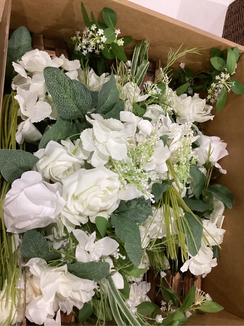 Condition photo showing Good Condition for ling's moment 17.5" tall free standing artificial flowers arrangements 4 pcs fall wedding aisle runner chair decorations lily of the valley ceremony reception rose floral party outdoor centerpieces wht-lily white & olive