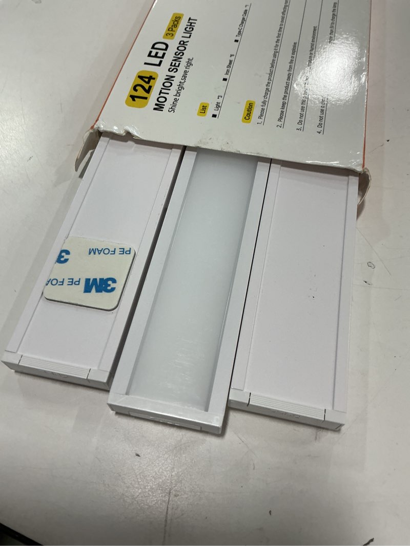 Condition photo showing Good Condition for 24 Inch Under Cabinet Lighting, 3Pack 5CCT Dimmable Closet Lights, Motion Sensor LED Lights of Battery Operated, Rechargeable Under Counter Light for Kitchen, Stairs, Bedroom, Wardrobe 24 Inches
