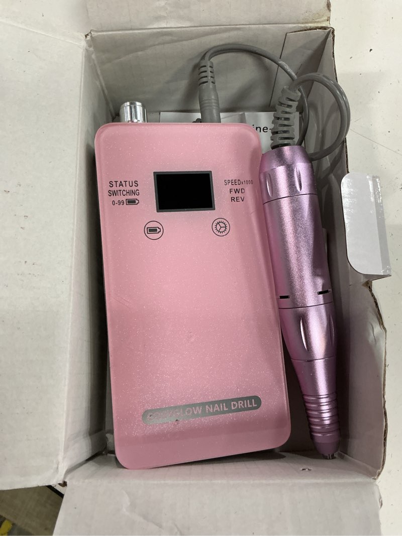 Condition photo showing As Is for professional electric nail drill file:cosyglow glitter portable cordless e-file nail drill kit with 11 drill bits,30000 rpm rechargeable nail drills machine for acrylic nails gel polishing (pink)
