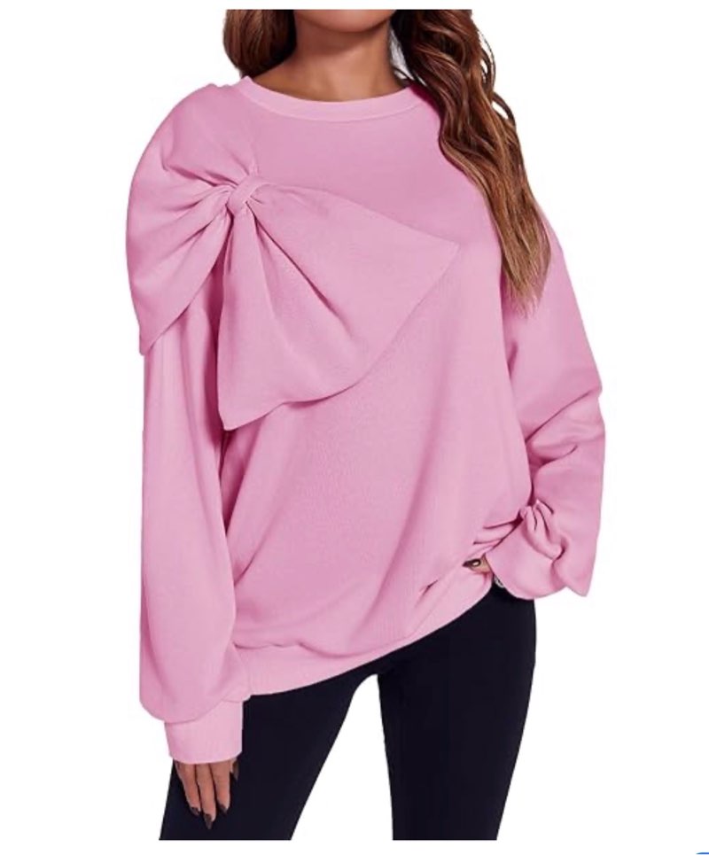 (Different color to stock photo) Size M  Fisoew Womens Oversized Sweatshirt Bow Tie Long Sleeve Crewneck Casual Fall Pullover Tops