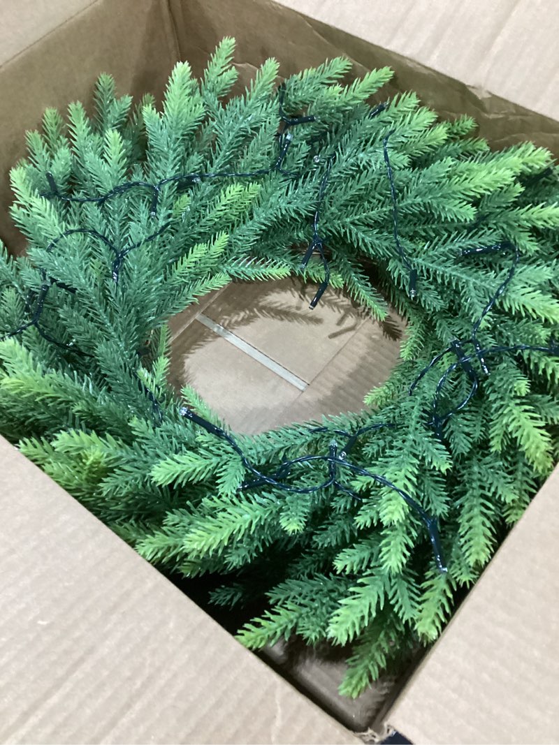 Condition photo showing New/Like New for 22’’ Real Touch Norfolk Pine Wreath Artificial Christmas Wreath for Front Door Green Wreaths Christmas Decorations for Winter Farmhouse Wall Indoor Outdoor Home Holiday Xmas Decor
