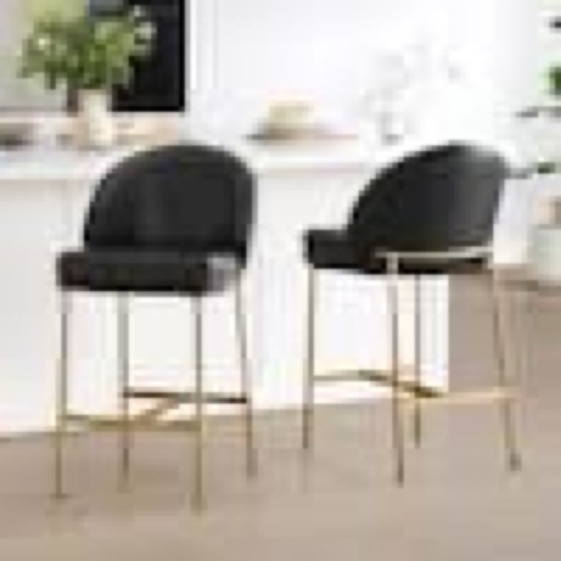 elan 37.6 in. h black faux leather metal frame counter height bar stools with padded seat for dining room (set of 2)