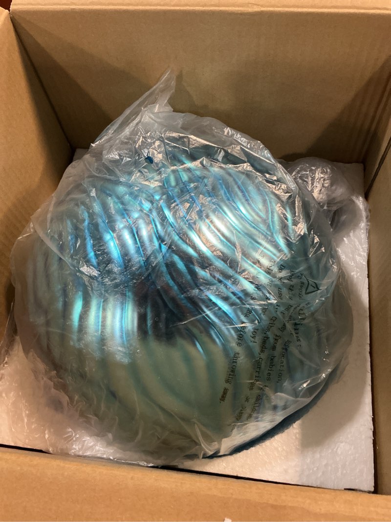 Condition photo showing New/Like New for vcuteka gazing ball, glass mirror polished hollow ball reflective garden sphere, gazing globe for home garden lawn outdoor ornament yard decorative 10-inch lake blue