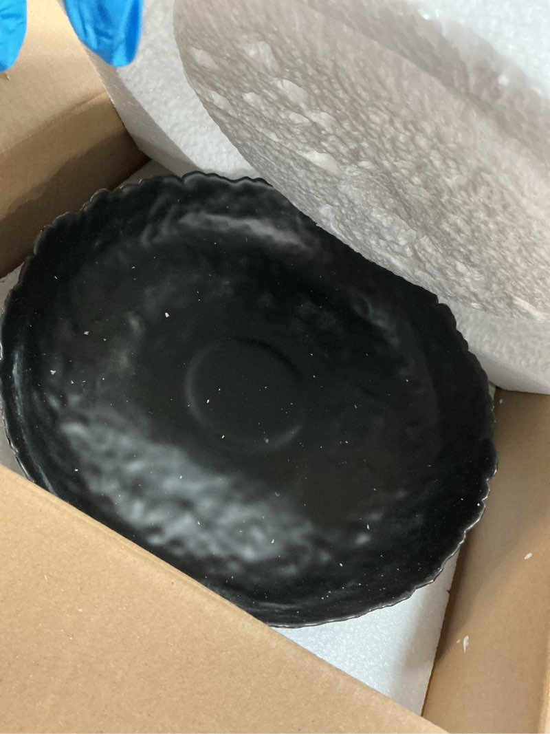 Condition photo showing Good Condition for 10.4” large black decorative bowl, black pedestal bowl, glass decorative bowls, modern fruit bowl for home decor, key bowl, candy bowls, smudge bowls, coffee tables centerpiece