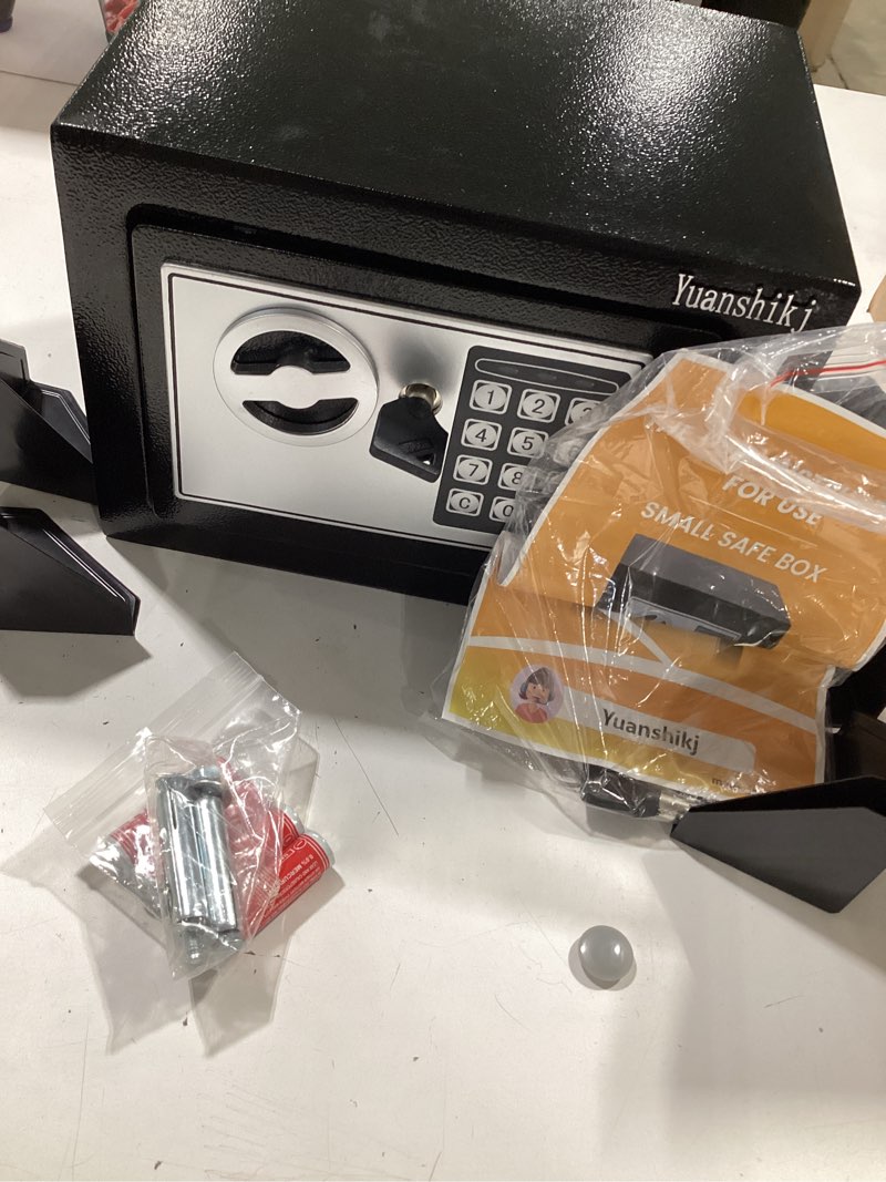 Condition photo showing Good Condition for yuanshikj safe box with electronic keypad, small hidden steel security lock box with key, 0.23 cubic feet, 9.05" w x 6.69" d x 6.69" h, for jewelry gun cash use storage money (black)