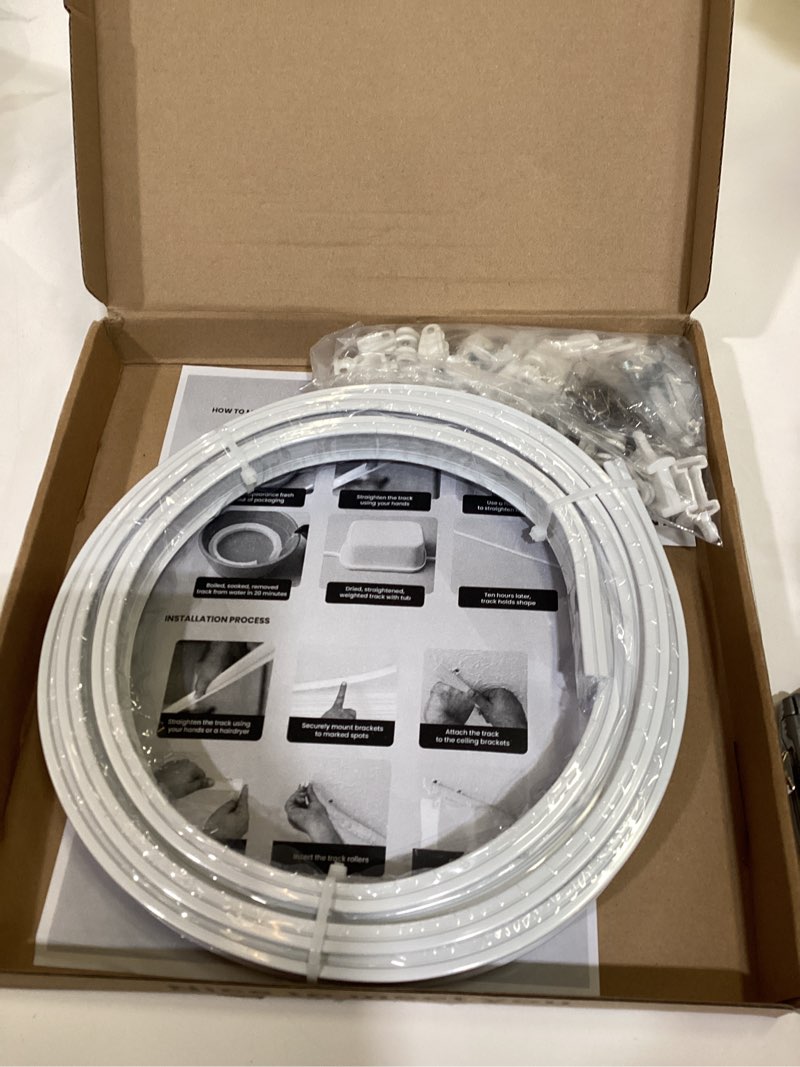 Condition photo showing As Is for urbanred flexible bendable ceiling curtain track, 9.8 ft (3 m), mount for rail with curtain tracks system, room divider, curtains rod, rv ceiling track for curtains, white 3 meters (9.8 ft) white