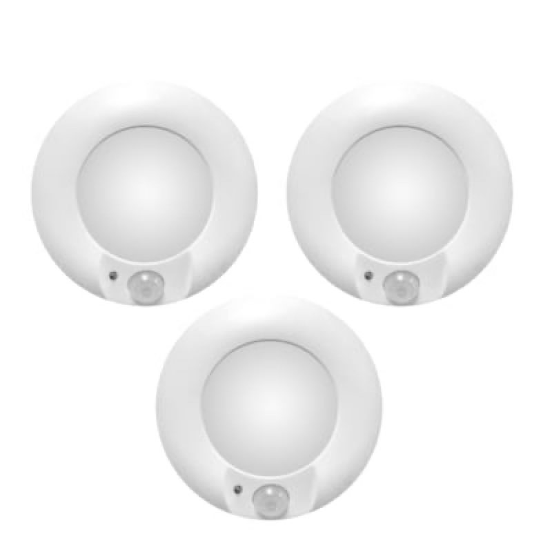 utilitech 3-pack 1.35-in battery operated indoor led puck light with motion sensor