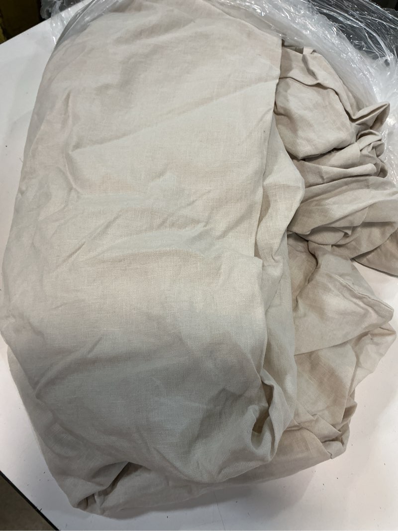 Condition photo showing As Is for european linen deluxe bedding bundle, cal king, sand