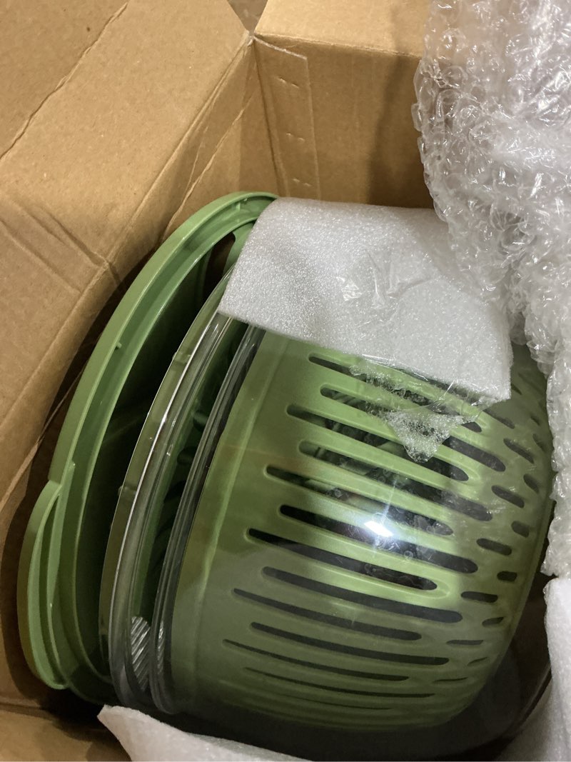 Condition photo showing As Is for susteas salad spinner large, vegetables wash bowl, fruits & herb lettuce dryer with 5 blade slicer egg yolk strainer shredder for efficient salad preparation and food washing, 4.25qt salad spinner with slicer