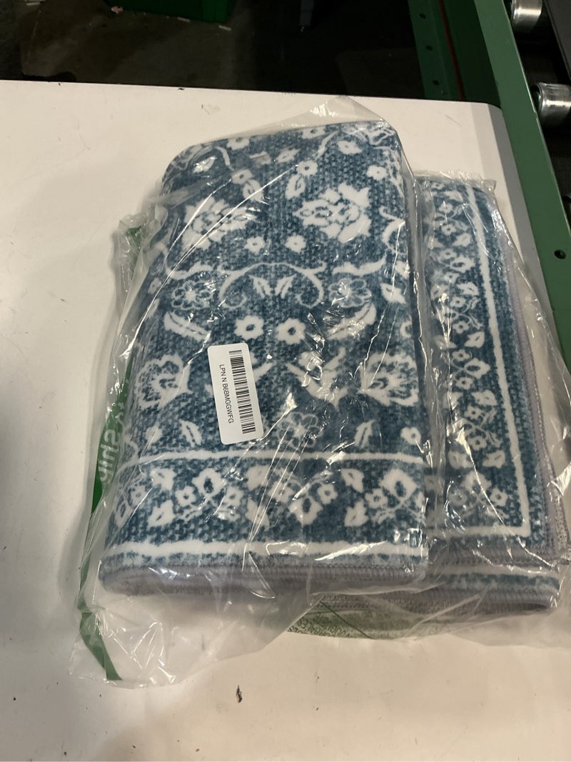 Condition photo showing Good Condition for vintage runner rug 2x6, blue and white washable runners for hallways, super soft kitchen runner rug non slip, print faux wool thin carpet hallway runner for entryway indoor bedside runner 2' x 6' (runner) light denim blue and white