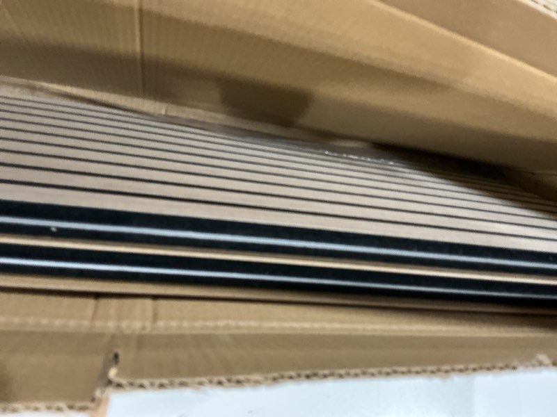 Condition photo showing Good Condition for kieacia wood acoustic wall panels, peel and stick 3d slat accent panel for interior decor, 4 pieces, 94.5 ×11.8 inch wainscoting soundproof wooden panel for living room, bedroom, oak 4 pieces oak