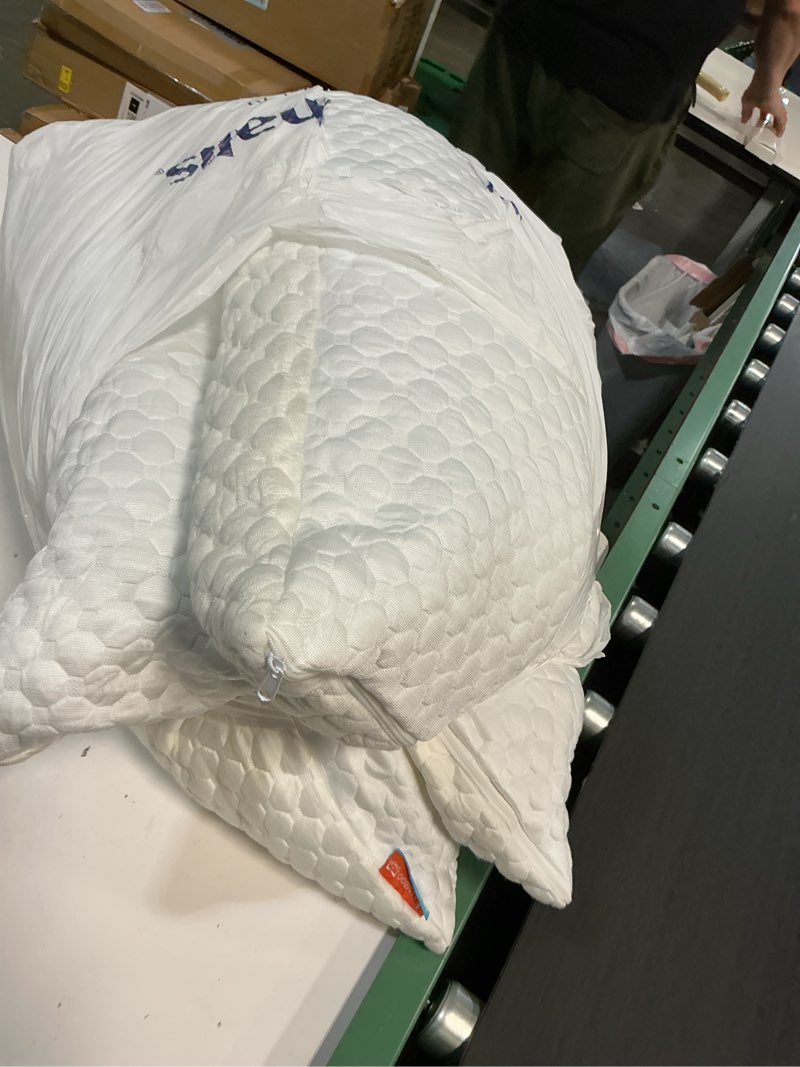 Condition photo showing As Is for Cooling Pillows Queen Size Set of 2, Memory Foam Pillows with Zipper, Firm Bed Pillows Adjustable for Hot Side Back Stomach Sleepers White Queen(Pack of 2)