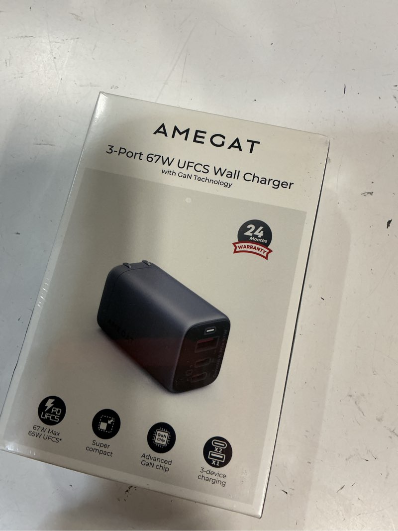 Condition photo showing New/Like New for amegat 67w usb c charger  omnia ii 3-port fast gan charger block  pd3.0 pps compact foldable wall charger for macbook pro/air  dell xps  iphone 15 pro