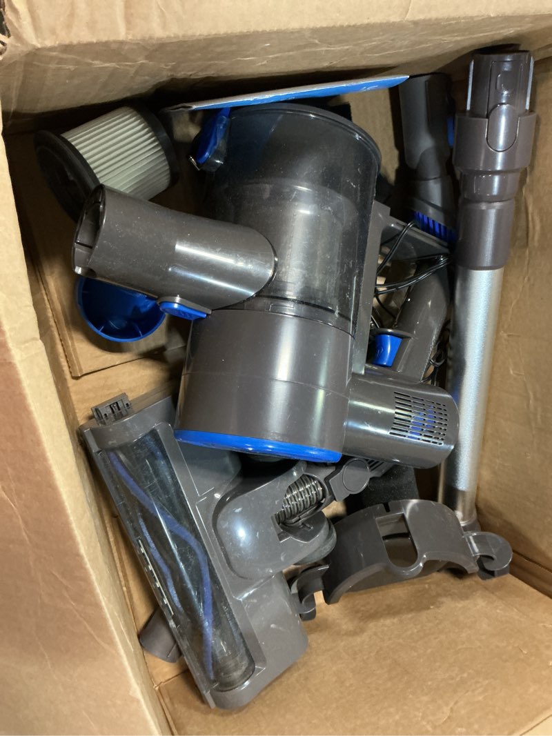 Condition photo showing As Is for cordless vacuum cleaner, power suction stick vacuum cleaners with 2200 mah battery,8-in-1 lightweight self-standing, 35 mins runtime for home hard floor low-pile carpet pet hair