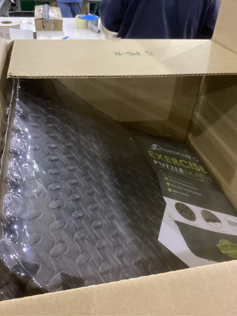 Condition photo showing New/Like New for ProsourceFit Puzzle Exercise Mat ½ in, EVA Interlocking Foam Floor Tiles for Home Gym, Mat for Home Workout Equipment, Floor Padding for Kids, Black, 24 in x 24 in x ½ in, 144 Sq Ft - 36 Tiles Black - 1/2 Inch - 144 Sq Ft - 36 Tiles