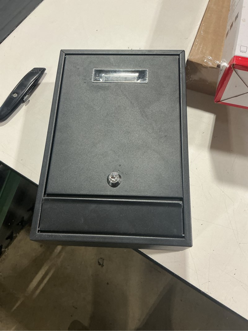 Condition photo showing Good Condition for wall mounted mailbox with combination lock, steel cover metal mailbox, dropbox with slot, 9.2"x4.5"x11.6", black