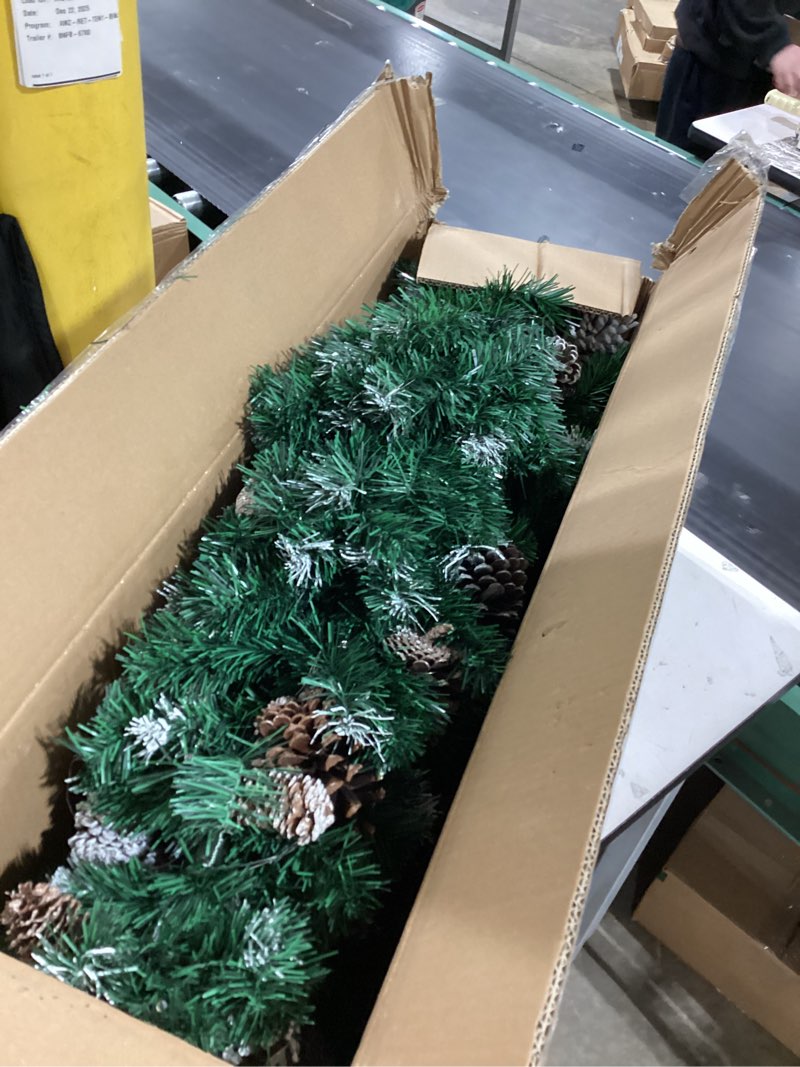 Condition photo showing As Is for Christmas 4-Piece Set Wreaths and Wreaths Battery Box Powered LED Lights, Set of 2 Entrance Trees, White Lights, Green