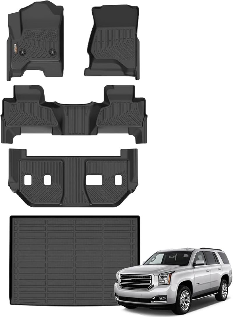 Binmotor-Floor Mats & Cargo Liner for Chevy Suburban 2015-2020/GMC Yukon XL 2015-2020 (with 2nd Row Bench Seat), 8 Passenger, All Weather Car Floor Mats Accessories for GMC Yukon XL