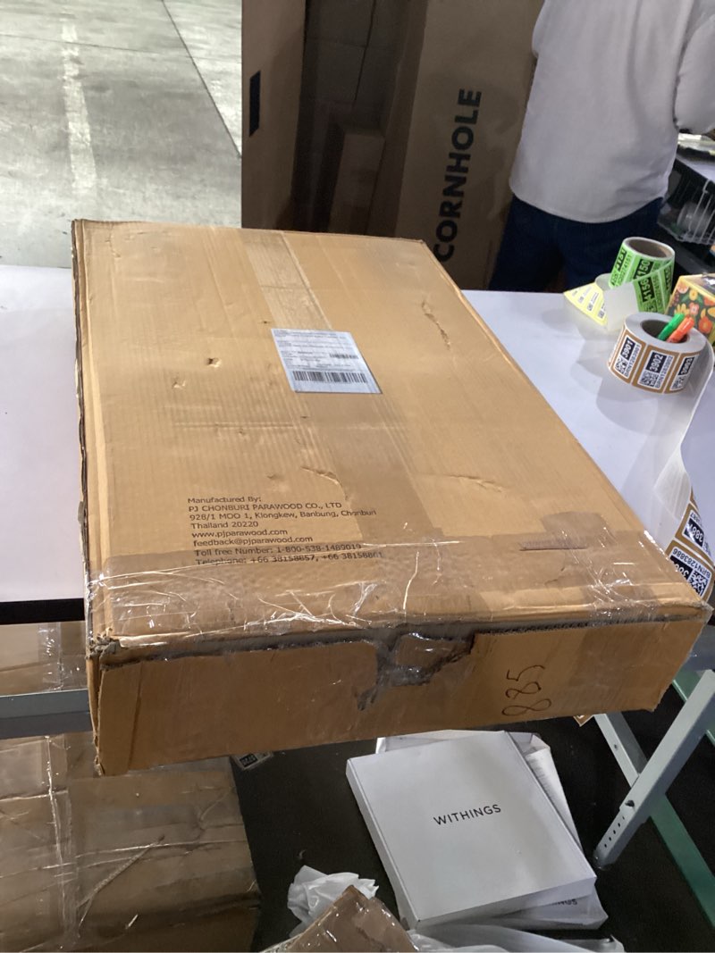 Condition photo showing New/Like New for Amazon Basics Classic Foldable TV Dinner Tray Table with Storage Rack, 14.6 L x 19 W x 26 H inch, Na