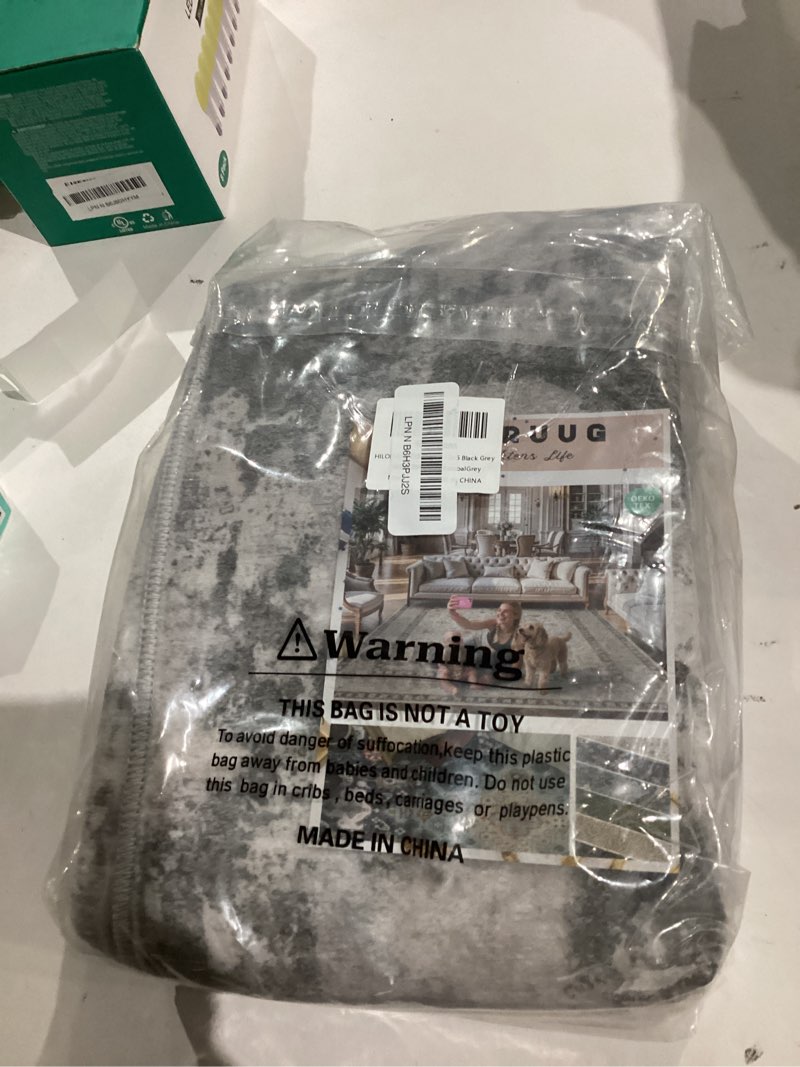 Condition photo showing New/Like New for 2x5 Rug Runner Non Slip: Washable Abstract Rugs for Hallway Kitchen - Small Low Pile Stain Resistant Thin Runners for Kids Pets Family - 2x5 Black Grey 2' x 5' (Rectangular) Black Grey