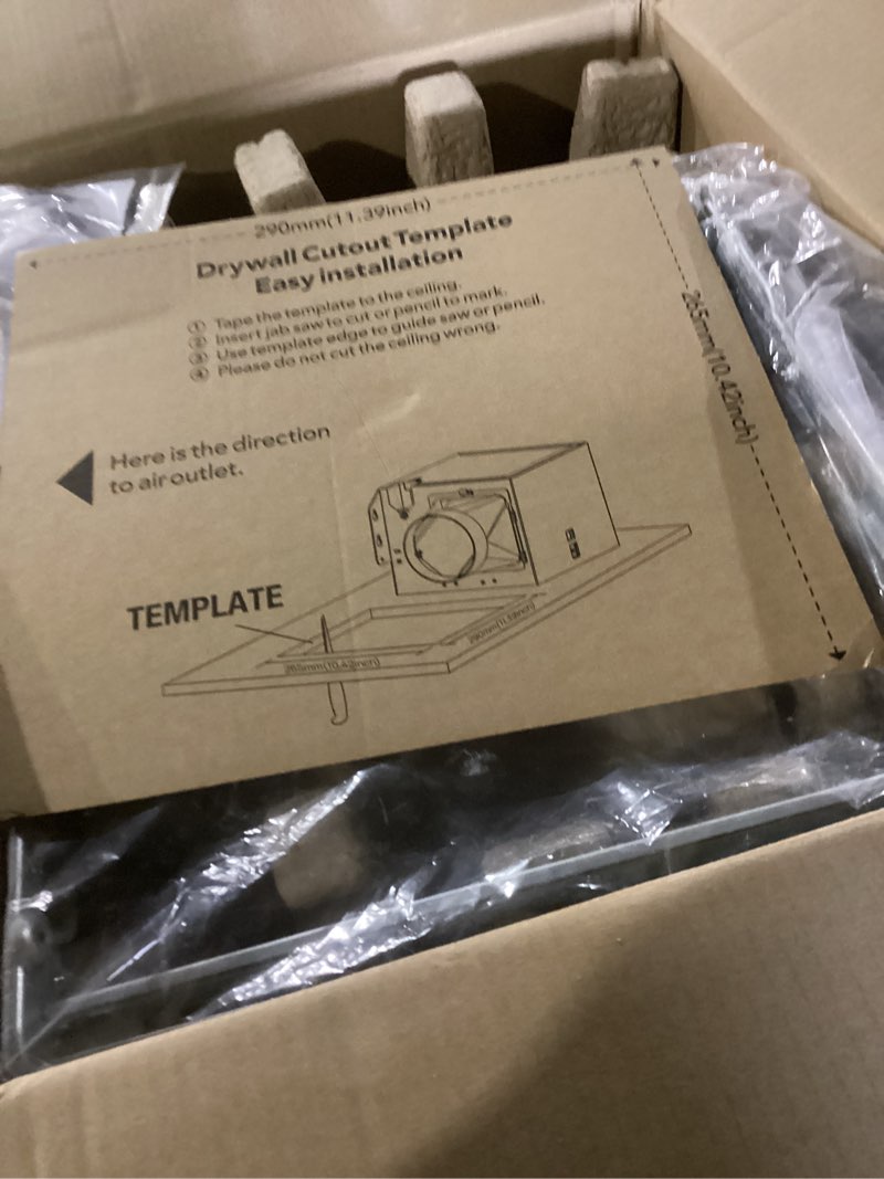 Condition photo showing New/Like New for consciot bathroom exhaust fan with light, 110/160 cfm adjustable, 0.8/1.0 sone, suitable for mounting hole 11.39 x 10.42 inches, bath ventilation fan with 1500lm led light 3cct selectable & nightlight