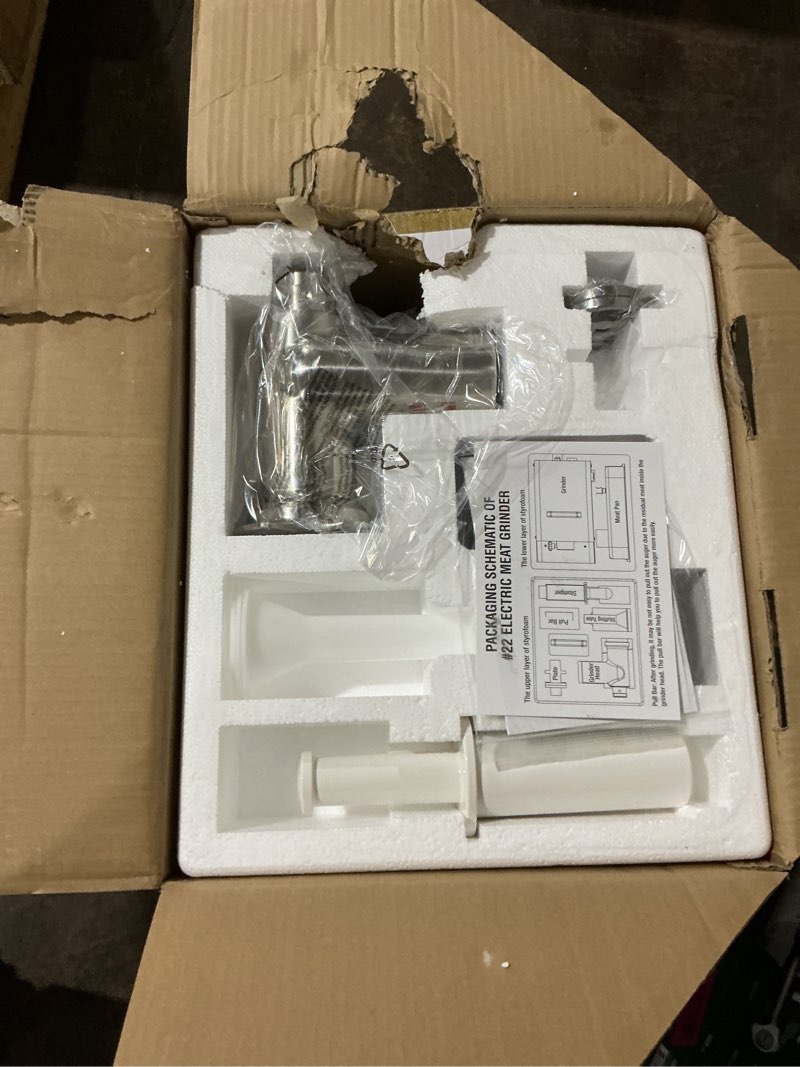 Condition photo showing As Is for LEM Products BigBite #22 Meat Grinder, 1.0 HP Stainless Steel Electric Meat Grinder Machine, Ideal for Heavy Use Grinder #22
