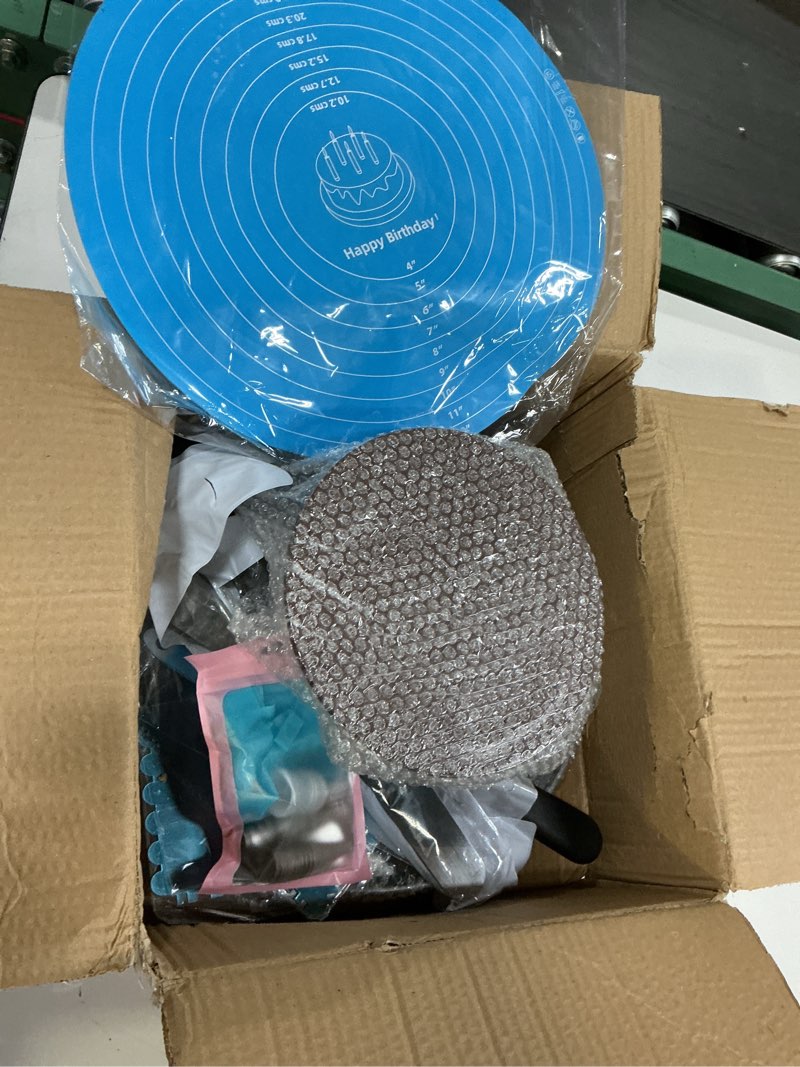 Condition photo showing Good Condition for 12 inch aluminium alloy revolving cake stand, rotating cake turntable for cake, cupcake decorating supplies (35pcs)