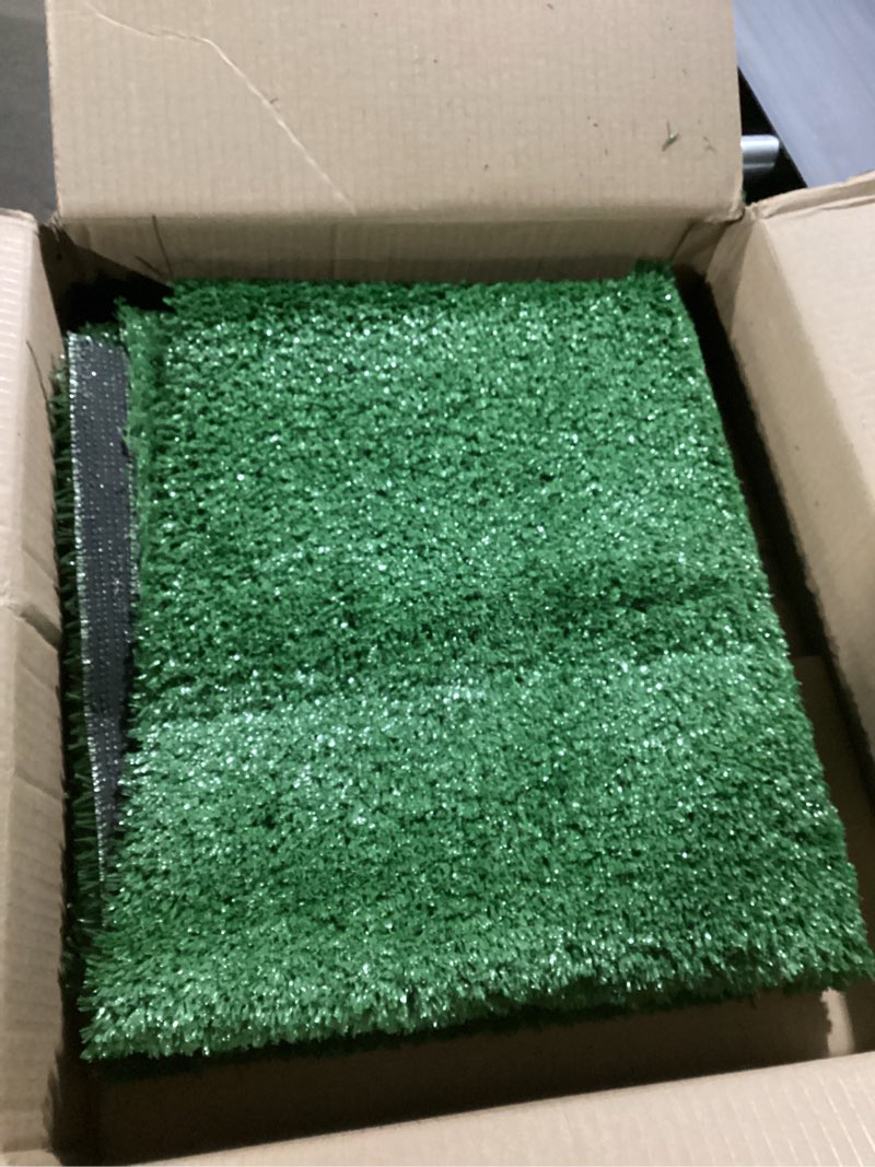 Condition photo showing As Is for garland rug artificial grass 3 ft. x 5 ft. large indoor/outdoor area rug green -lush green, durable, and low-maintenance for patios, lawns, and more green 3' x 5' (rectangular)