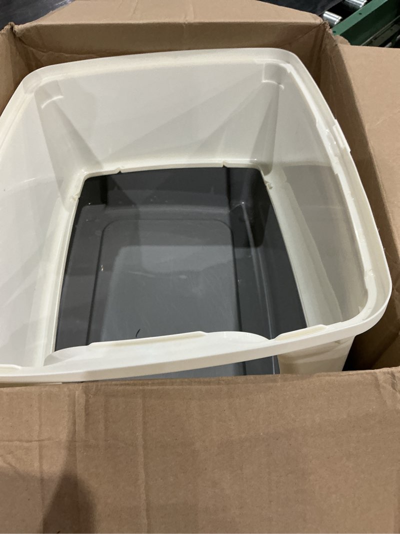 Condition photo showing As Is for iris open top cat litter tray with scoop and scatter shield, cat litter pan, gray