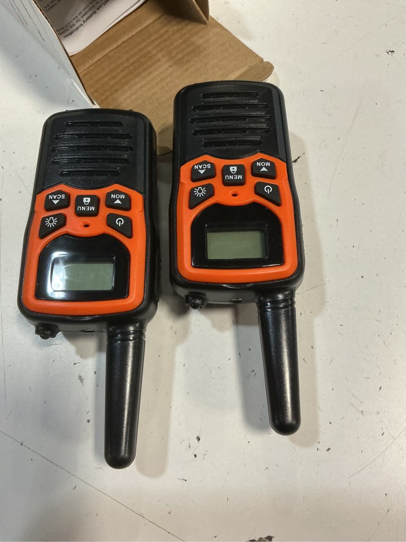 Condition photo showing Good Condition for walkie talkies, moico long range walkie talkies for adults with 22 frs channels, family walkie talkie with led flashlight vox lcd display for hiking camping trip (orange 2 pack)
