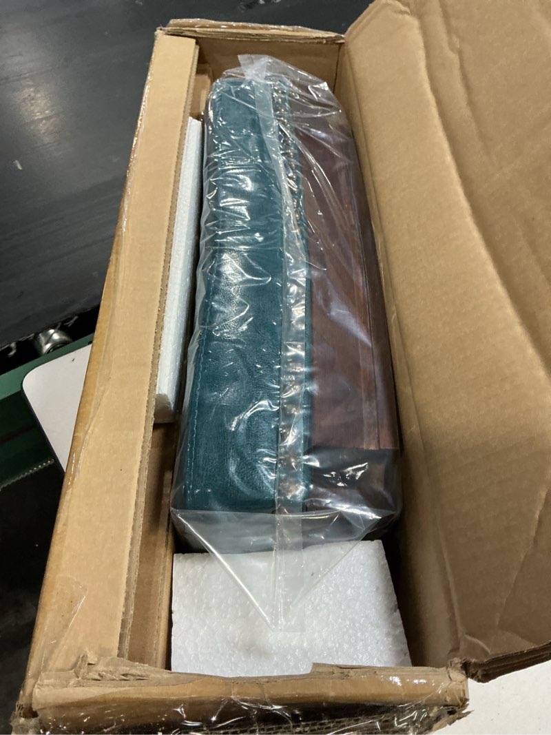 Condition photo showing New/Like New for linon claridge backless counter stool blue faux leather wood frame in dark brown