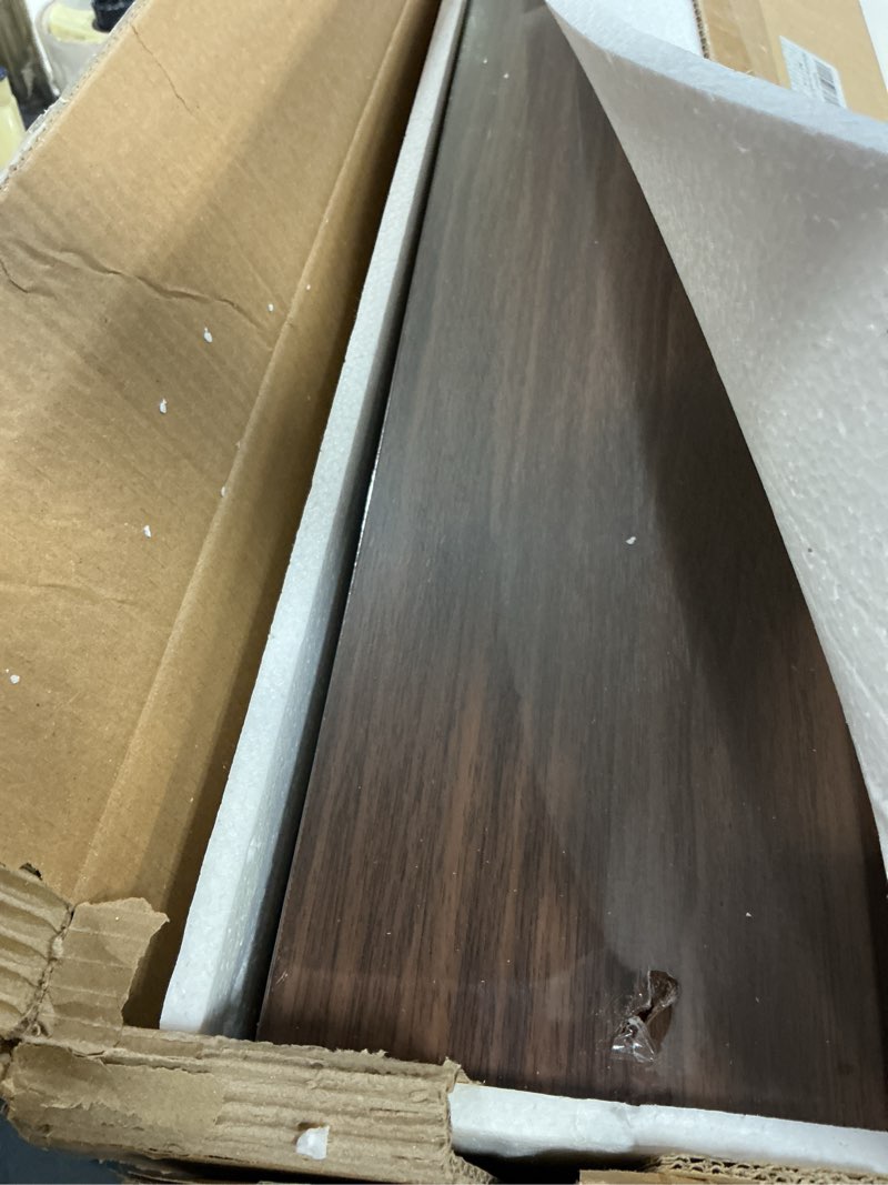 Condition photo showing As Is for marsmiles 24" floating shelves for wall, wooden shelves with invisible brackets set of 2, rustic farmhouse wall mounted shelf for kitchen bathroom living room study, walnut walnut 24"