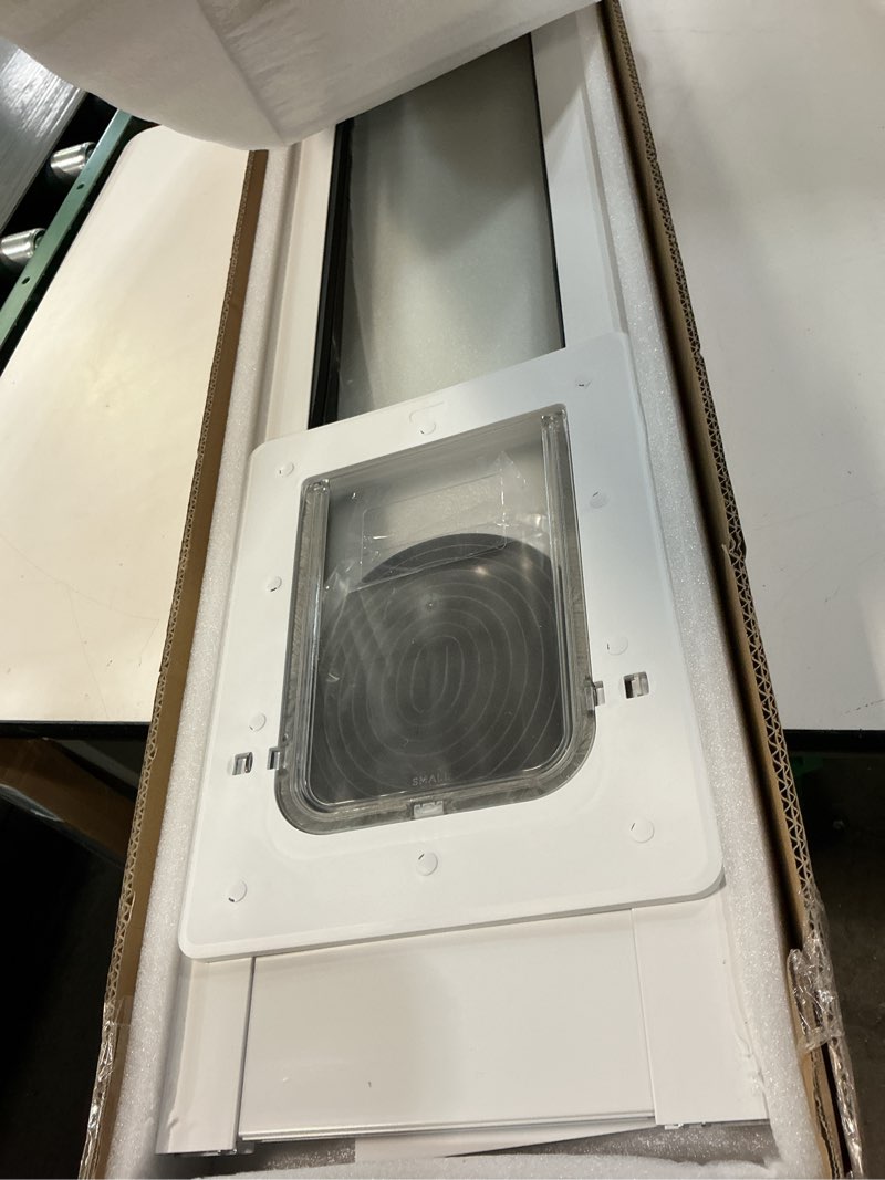 Condition photo showing New/Like New for Dog Door for Sliding Glass Door with Magnetic Plastic Flat, Sliding Door Pet Doggie Door Insert with Lock, Adjustable Height No-Cut Required Doggy Door Access Renters, Apartments, Patio (White, S) White Small