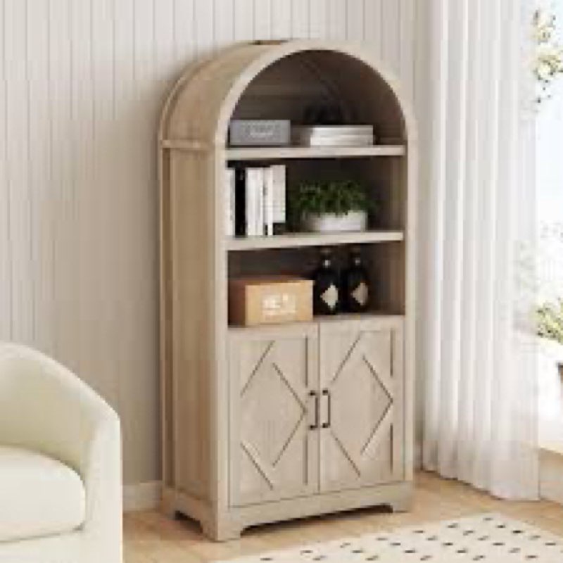 70" tall arched kitchen pantry, modern kitchen storage cabinets with open & adjustable shelves,5-tier arched bookcase arched bookshelf display cabinet for living dining room