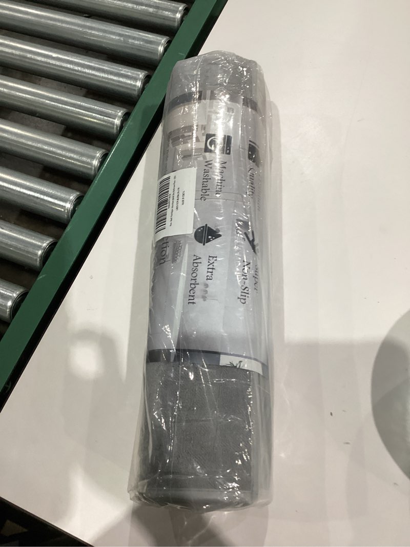 Condition photo showing New/Like New for AMOAMI-Bath Mat-Absorbent Quick Dry Bathroom Floor Mats-Washable Rubber Backing Bath Mats for Bathroom Rugs Fit Under Door-Bath Rug for in Front of Sink Bathtub Shower Room, Grey 17''x59'' Grey 17''x59''(Rectangular)