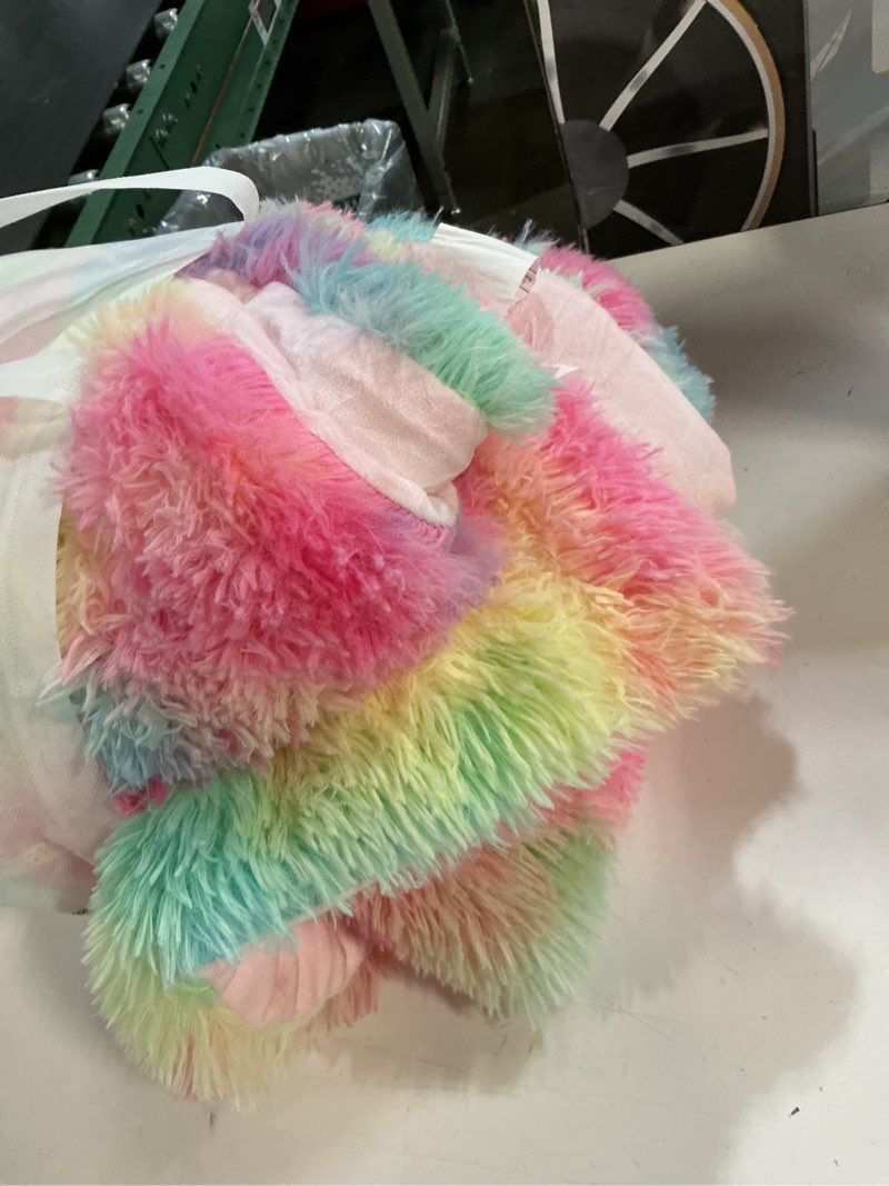 Condition photo showing Good Condition for wajade faux fur plush rainbow comforter set fluffy fuzzy shaggy bedding set - 3pc full/queen microfiber soft warm quilt set rainbow queen