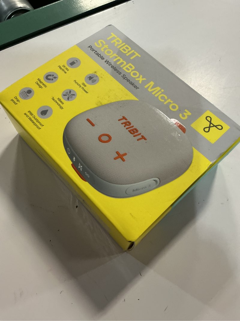 Condition photo showing New/Like New for tribit portable bluetooth speaker stormbox micro 3, 13w bike speaker with ip68 waterproof, 24h playtime, wireless, bt6.0, loud sound, tws pairing, xbass, magnetic & strap for hiking/cycling/golf grayish white