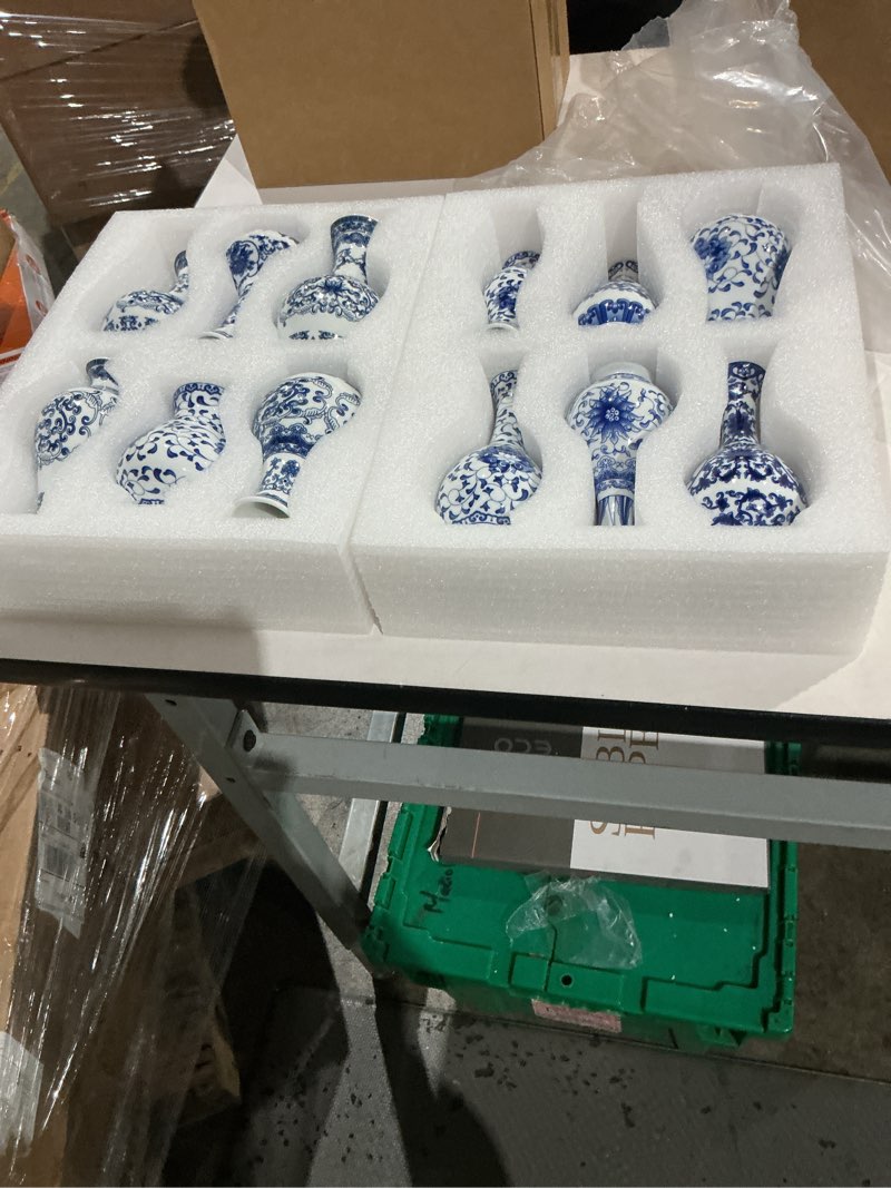 Condition photo showing Good Condition for maxcheck 24 pcs porcelain blue and white vase mini chinoiserie bud vase vintage ceramic oriental handmade chinese flower jardiniere for home office shelf table centerpieces decor