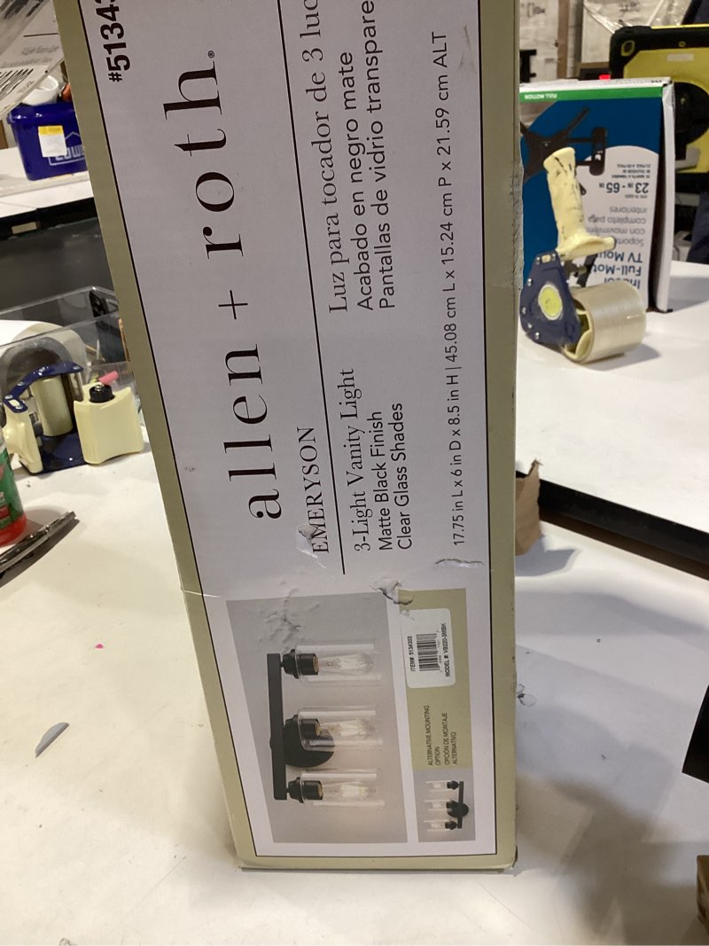 allen + roth emeryson 17.75-in 3 light matte black transitional bathroom vanity light item #5134303 | model #vb220-3mbk