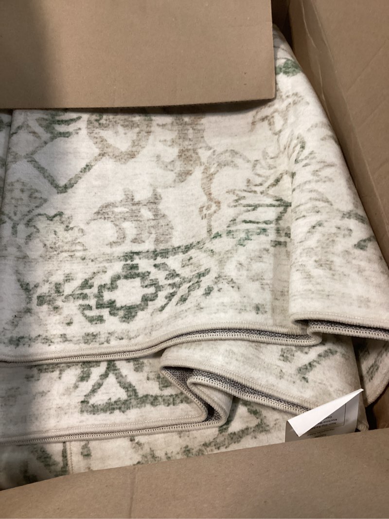 Condition photo showing Good Condition for light green area rugs 5x8 for living room, washable vintage rugs for bedroom, non slip throw carpet for bedroom dining beige green 5'x8'