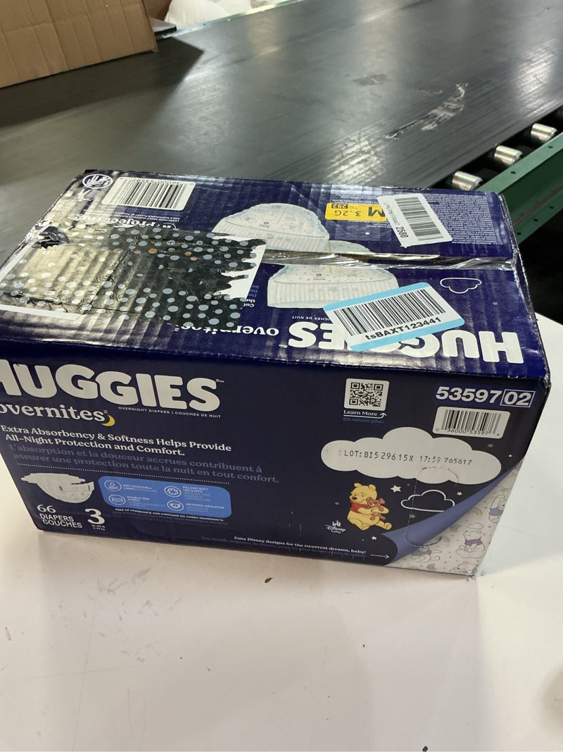 Condition photo showing New/Like New for huggies size 7 overnites baby diapers: overnight diapers, size 7 (41+ lbs), 60 ct, packaging may vary size 7 60