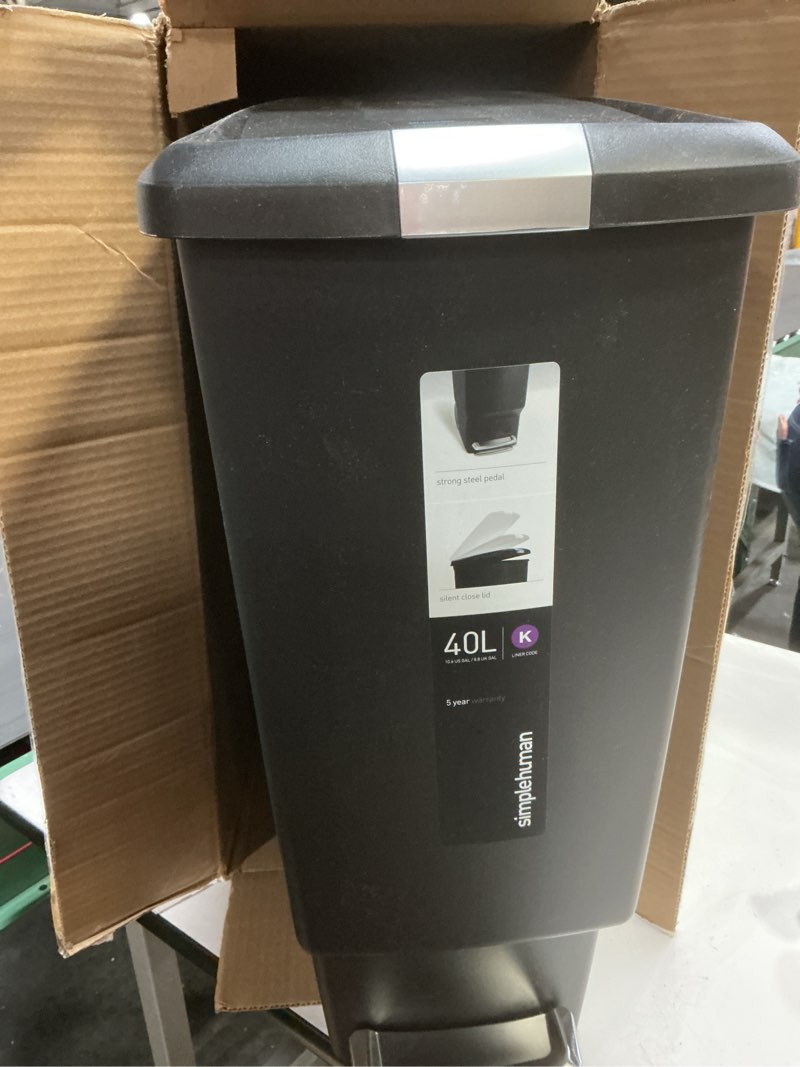 Condition photo showing Good Condition for simplehuman 40 Liter / 10.6 Gallon Slim Kitchen Step Trash Can With Secure Slide Lock, Black Plastic