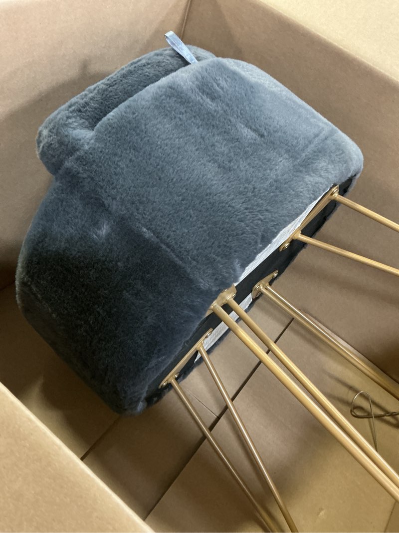Condition photo showing Good Condition for greenstell vanity stool chair with storage and folding back, 15.7" x 15.7" x 19.5" faux fur soft ottoman for adults, 4 metal legs with anti-slip feet, furry padded seat for makeup, bedroom, grey grey 15.7"d x 15.7"w x 19.5"h