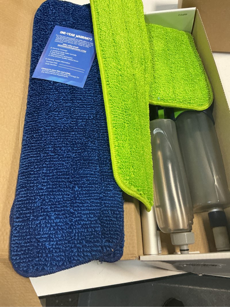 Condition photo showing Good Condition for spray wet mops for hardwood floor cleaning: mexerris floor mop with 5 washable pads for swiffer powermop & 2 refillable bottles - home commercial dust dry mops for wood laminate vinyl tiles ceramic green