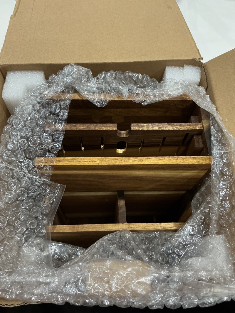 Condition photo showing Good Condition for acacia wood knife block with 8 slots – kitchen organizer – solid acacia wood for knives, cutlery & utensils – large capacity for home kitchens.