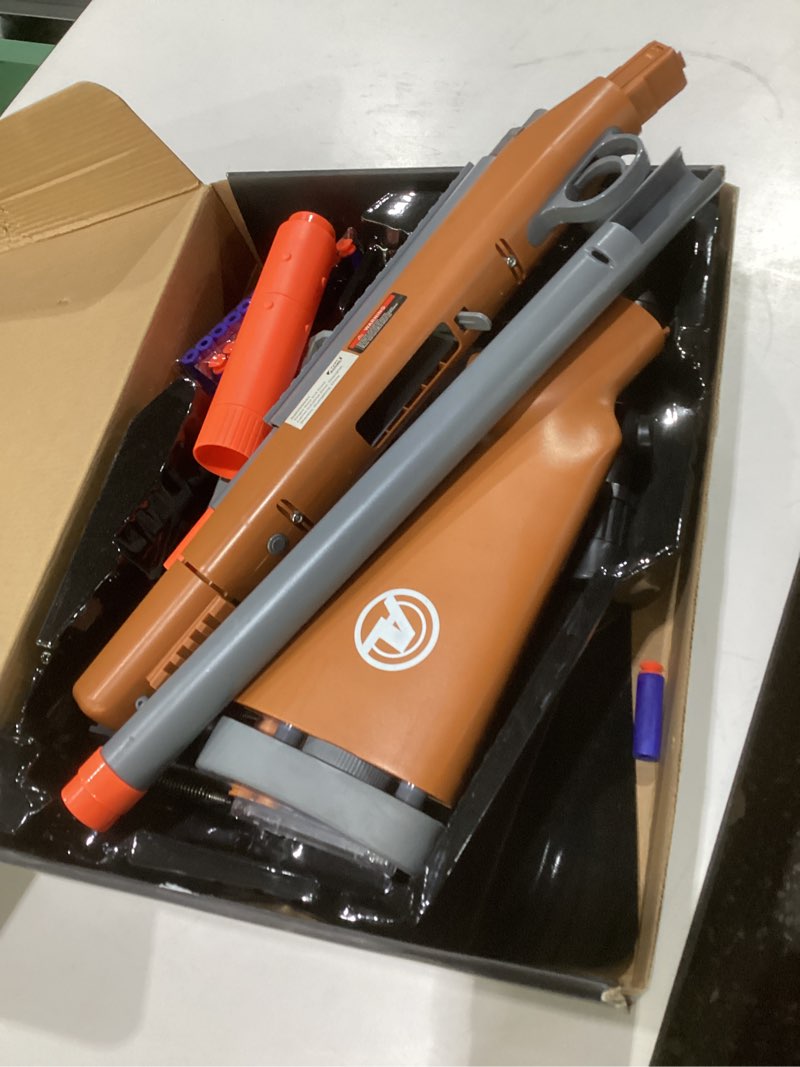 Condition photo showing As Is for agm mastech m24 foam blaster, shell ejecting, safety switch, adjustable stock 41.8 inch, fast dart loader, scope, 40 darts, 20 casings, 2 mags, tactical gear for teens 14+ adults(brown) ps-022-d