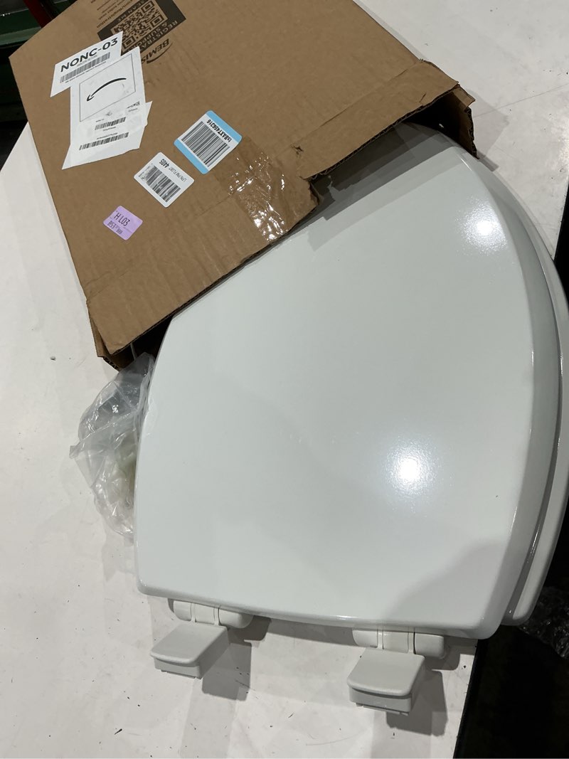 Condition photo showing Good Condition for mayfair cassel slow close toilet seat, easy clean, non slip premium wood seat, easy install, made in usa, elongated, white elongated 1 - toilet seat