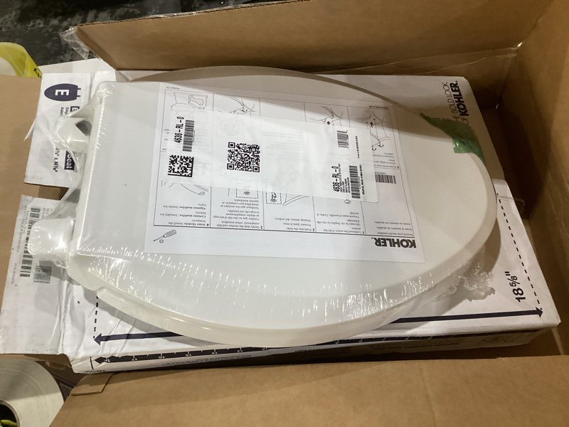 Condition photo showing New/Like New for kohler 4636-rl-0 cachet readylatch elongated toilet seat slow close, soft close toilet seat quiet lid, contoured grip-tight bumpers installation hardware, apartment essentials, white white elongated ready latch