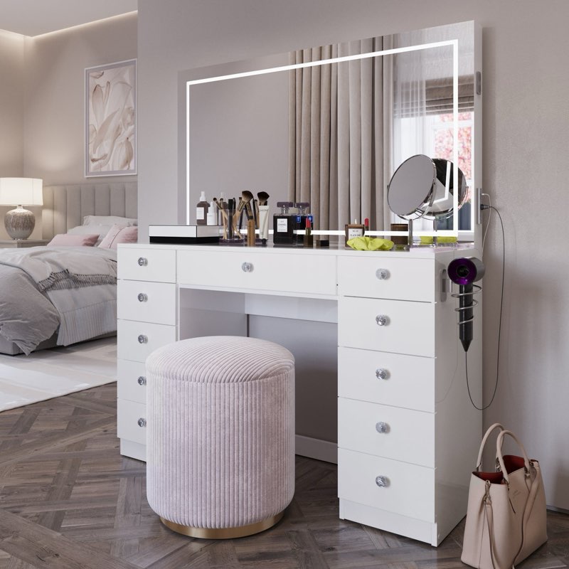 Amelia Premium Vanity Table With Bluetooth Speakers And 11 Spacious Drawers (Incomplete, Box 1/2 )